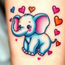 Tatuaż słonik z serduszkami – symbol radości i beztroski